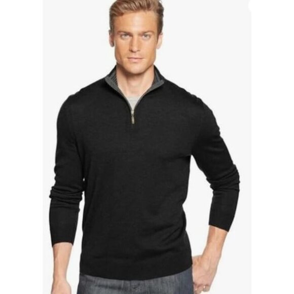 NEW! Club Room Crew Neck 1/4 ZipKnit Deep Black Sweater Pull Over Men's 3XL - Picture 1 of 2